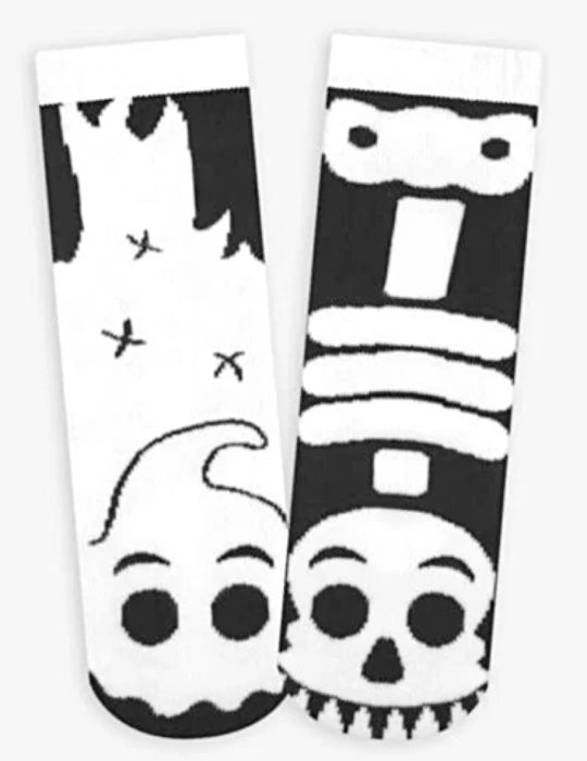 Glow-in-the-Dark Ghost & Skeleton Kids Socks – Mismatched Non-Slip Small