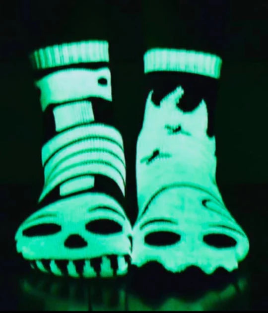 Glow-in-the-Dark Ghost & Skeleton Kids Socks – Mismatched Non-Slip Small
