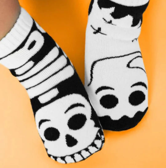 Glow-in-the-Dark Ghost & Skeleton Kids Socks – Mismatched Non-Slip Small
