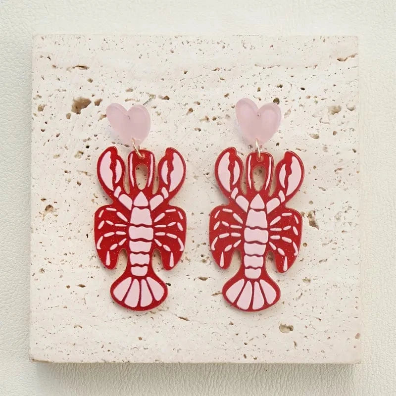 Beast and Beauty Jewellery & Accessories Lobster Heart Earrings – Fun Red Dangle Earrings for Parties UK