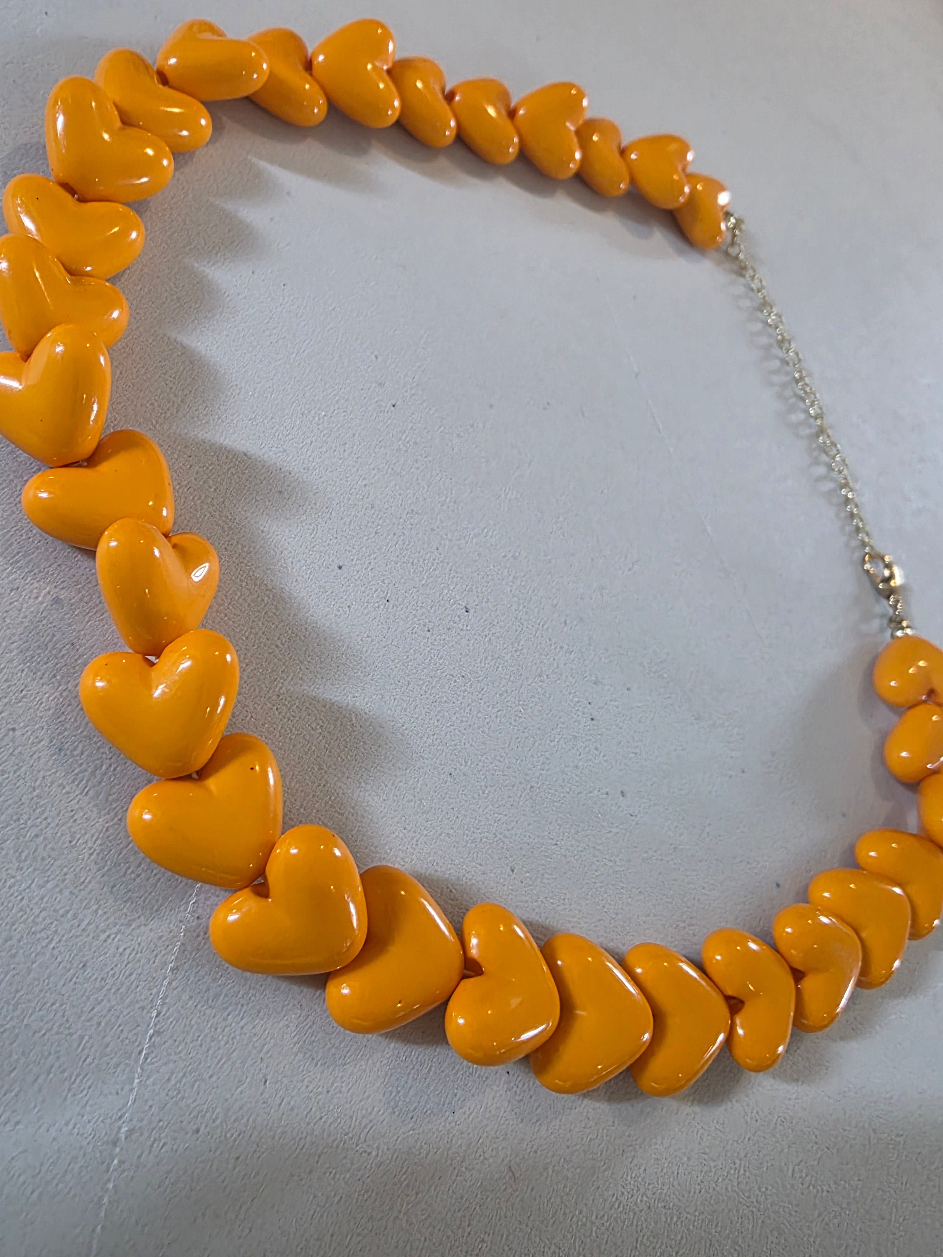 Beast and Beauty Jewellery & Accessories Orange Heart Necklace – Fun Resin Statement Necklace for Women UK