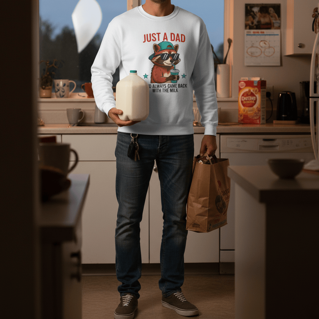 Just a Dad Who Came Back With the Milk Sweatshirt | Cool Raccoon Dad Gift | Sizes S-5XL gift_idea unique_gift personalised_gift