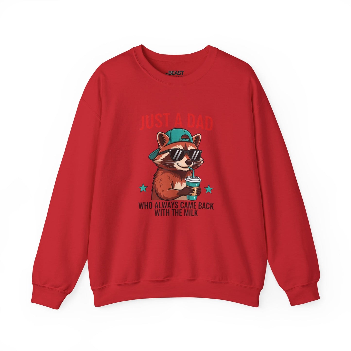 just a dad who came back with the milk sweatshirt cool raccoon dad gift sizes s-5xl red sweatshirt uk Christmas gift idea