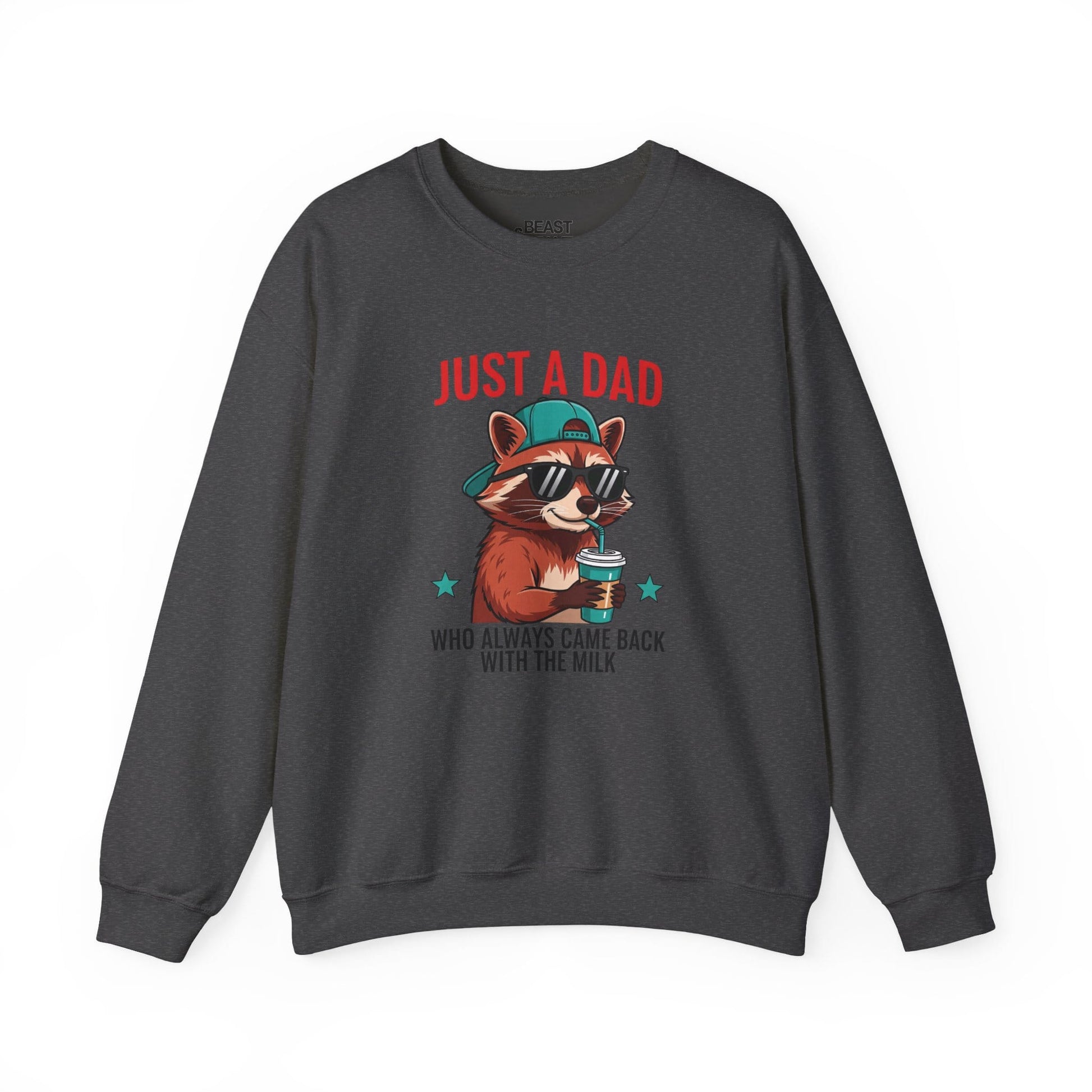 just a dad who came back with the milk sweatshirt cool raccoon dad gift sizes s-5xl dark heather sweatshirt uk Christmas