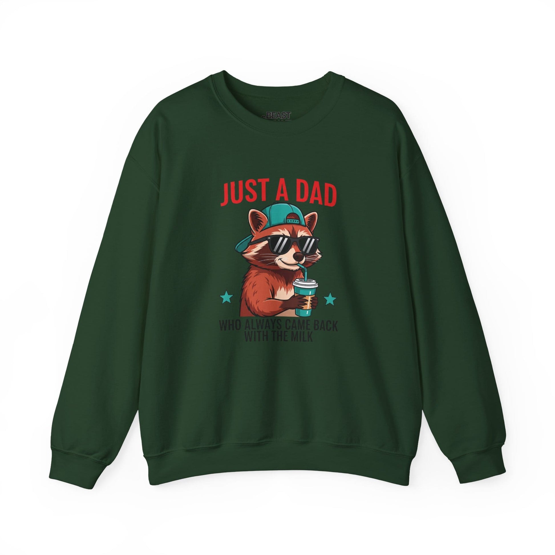 just a dad who came back with the milk sweatshirt cool raccoon dad gift sizes s-5xl forest green sweatshirt uk Christmas