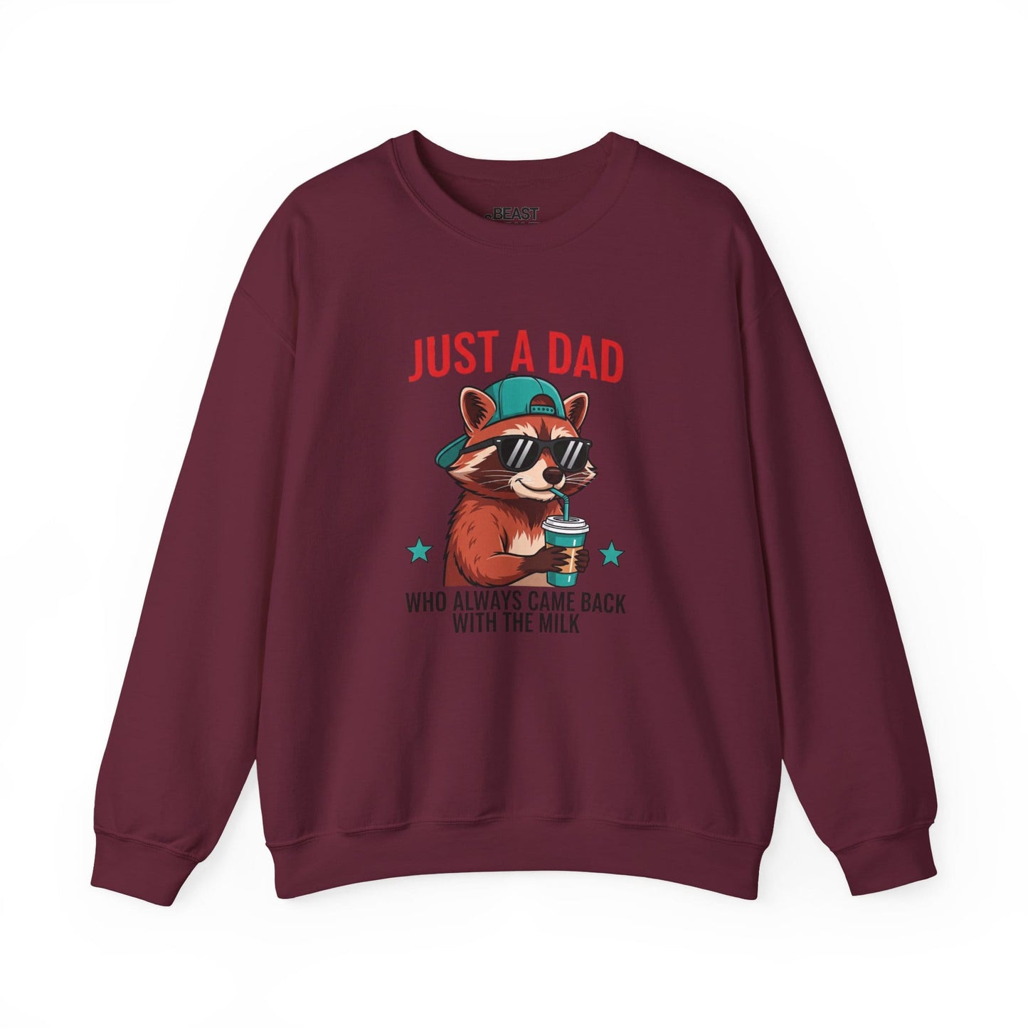 just a dad who came back with the milk sweatshirt cool raccoon dad gift sizes s-5xl maroon sweatshirt uk Christmas gift idea