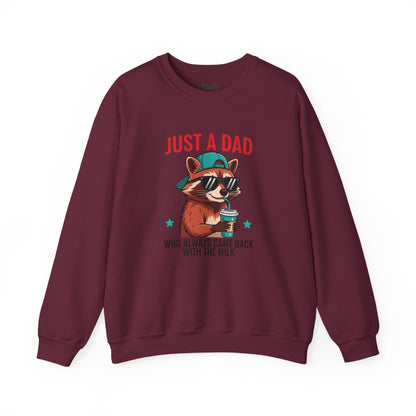 just a dad who came back with the milk sweatshirt cool raccoon dad gift sizes s-5xl maroon sweatshirt uk Christmas gift idea