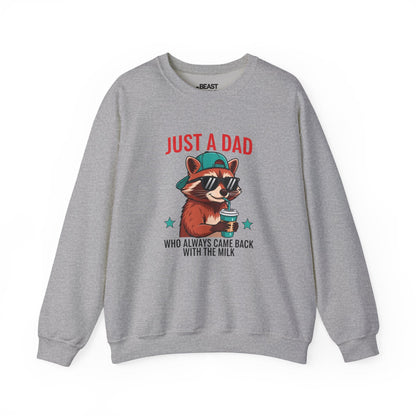 just a dad who came back with the milk sweatshirt cool raccoon dad gift sizes s-5xl sport grey sweatshirt uk Christmas gift
