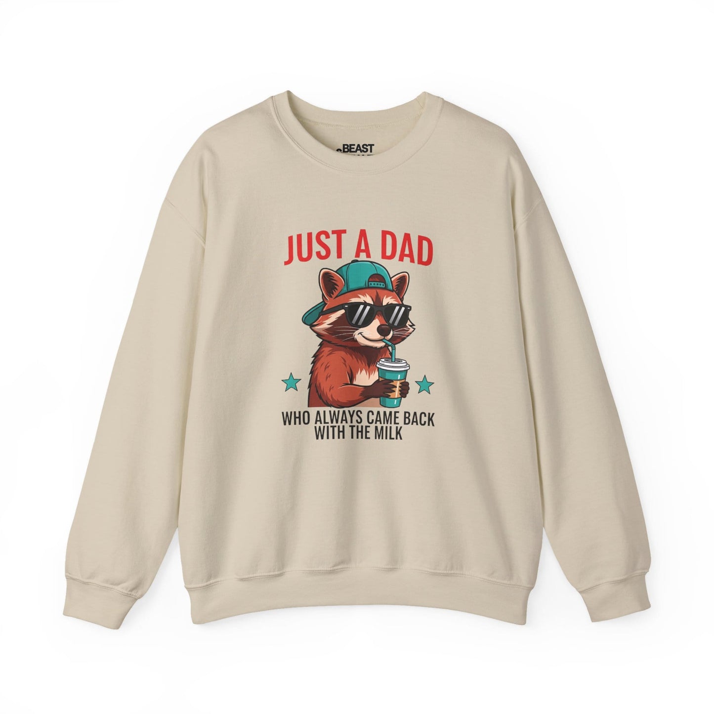 just a dad who came back with the milk sweatshirt cool raccoon dad gift sizes s-5xl sand sweatshirt uk Christmas gift idea