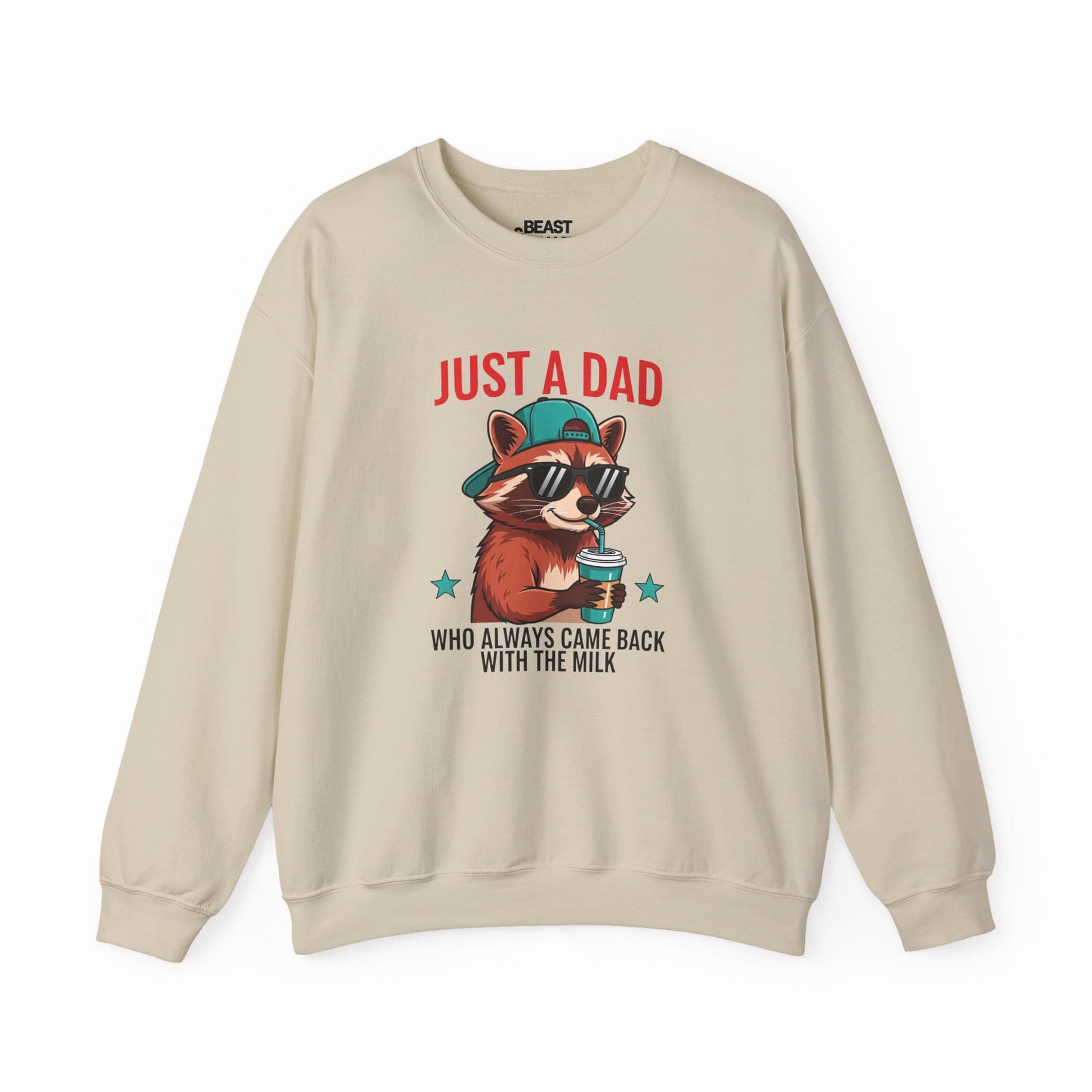 just a dad who came back with the milk sweatshirt cool raccoon dad gift sizes s-5xl sand sweatshirt uk Christmas gift idea