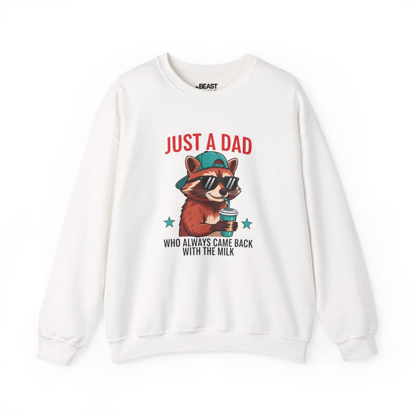 just a dad who came back with the milk sweatshirt cool raccoon dad gift sizes s-5xl white sweatshirt uk Christmas gift idea