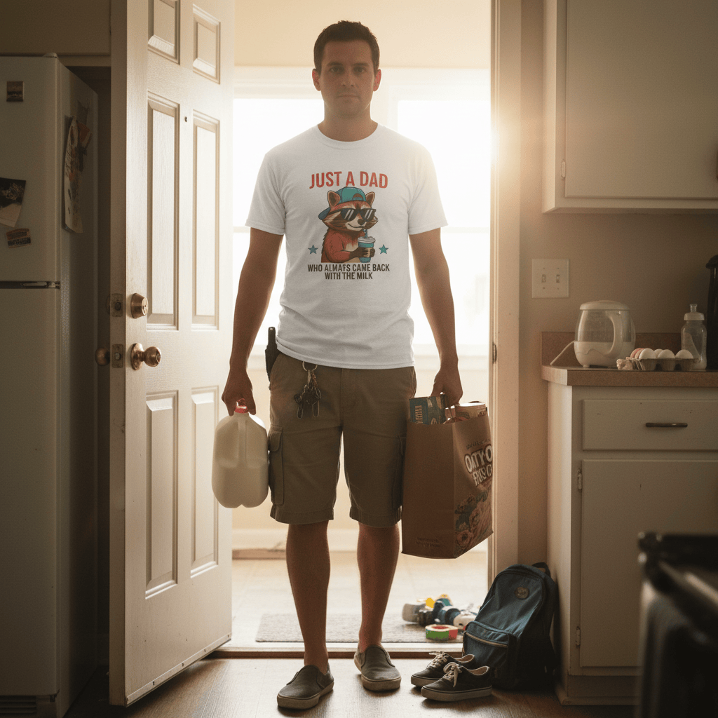 Just a Dad Who Came Back With the Milk T-Shirt | Cool Raccoon Dad Tee | Sizes S-3XL gift_idea unique_gift personalised_gift