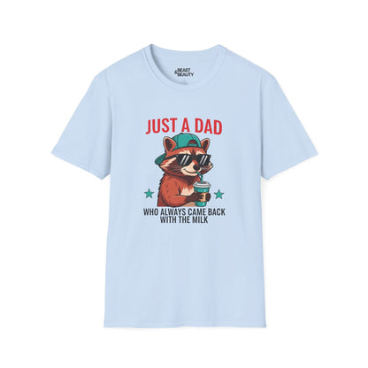 just a dad who came back with the milk t-shirt cool raccoon dad tee sizes s-3xl light blue t-shirt uk Christmas gift idea