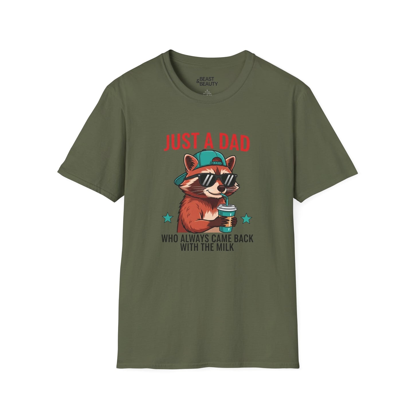 just a dad who came back with the milk t-shirt cool raccoon dad tee sizes s-3xl military green t-shirt uk Christmas gift idea