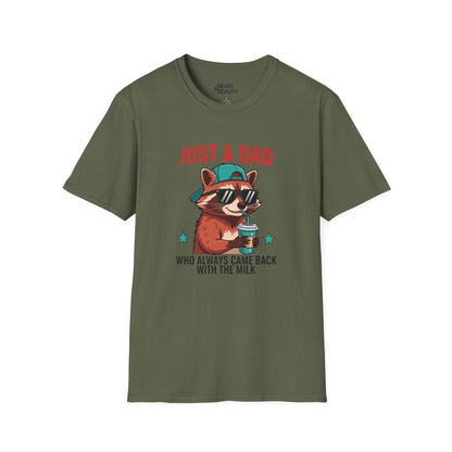 just a dad who came back with the milk t-shirt cool raccoon dad tee sizes s-3xl military green t-shirt uk Christmas gift idea