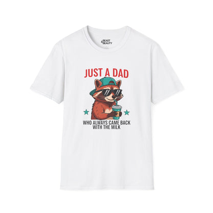 just a dad who came back with the milk t-shirt cool raccoon dad tee sizes s-3xl white t-shirt uk Christmas gift idea