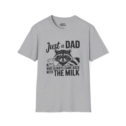 just a dad who came back with the milk t-shirt funny dad gift tee sizes s-3xl sport grey t-shirt uk Christmas gift idea