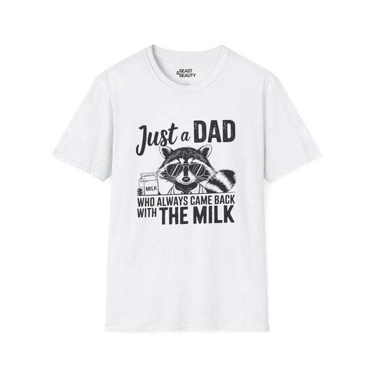 just a dad who came back with the milk t-shirt funny dad gift tee sizes s-3xl white t-shirt uk Christmas gift idea