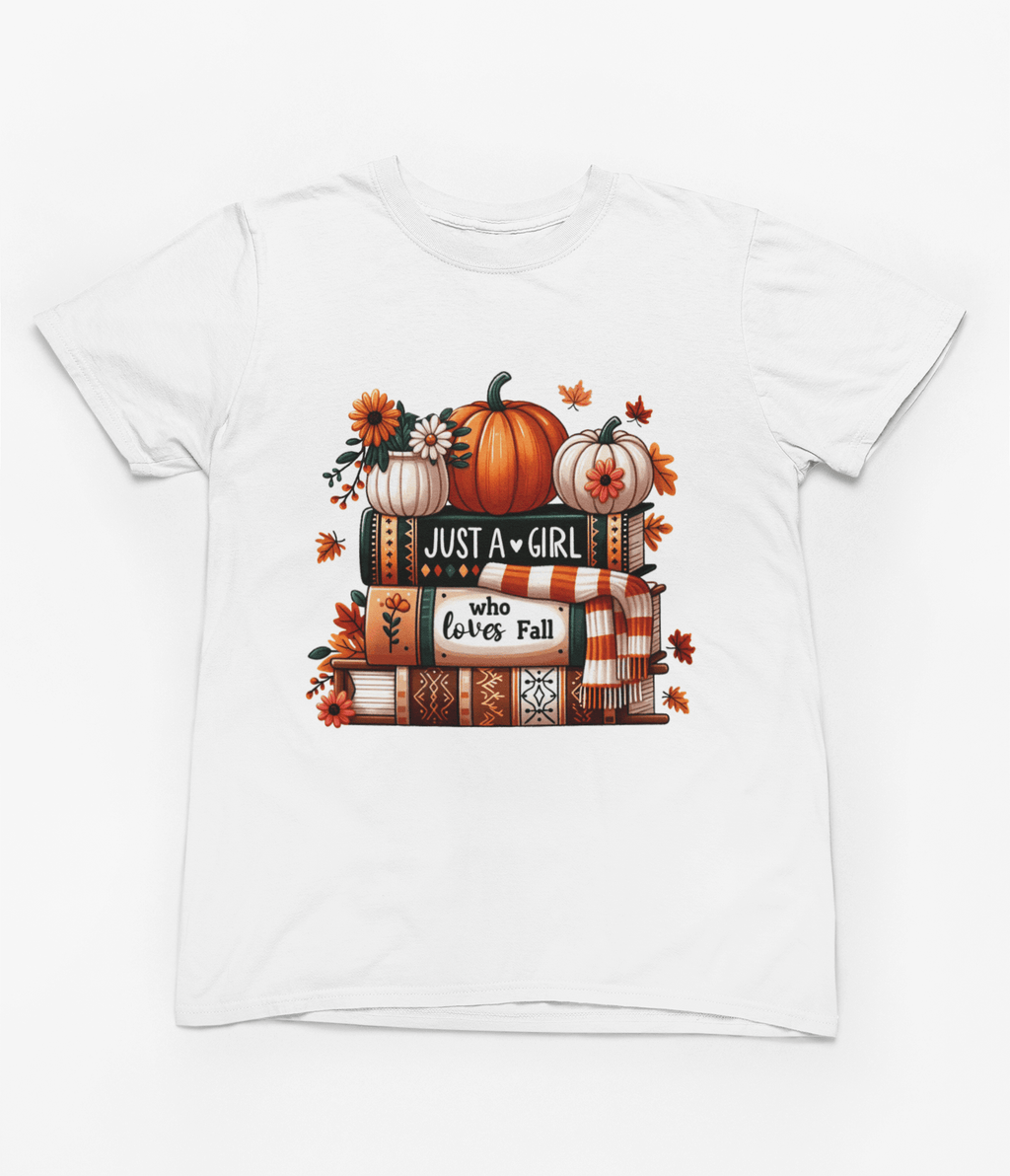 Just a Girl Who Loves Fall Sweatshirt | Cozy Autumn Jumper T-Shirt / S (Adult) / White gift_idea unique_gift personalised_gift