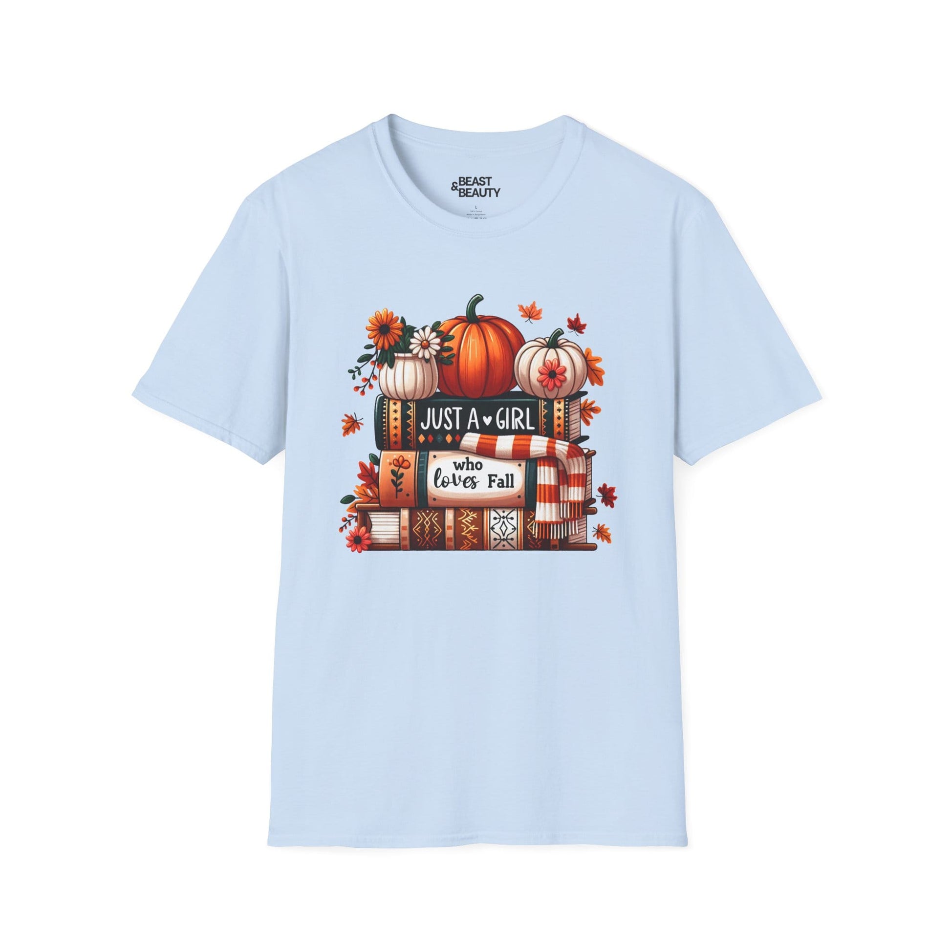 just a girl who loves fall t-shirt light blue t-shirt uk gift gift idea