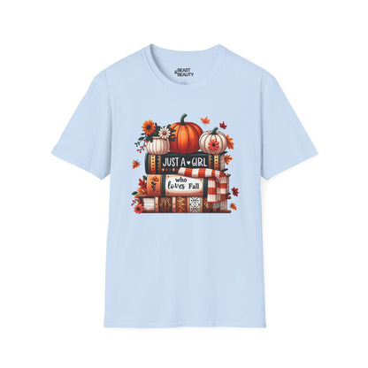 just a girl who loves fall t-shirt light blue t-shirt uk gift gift idea