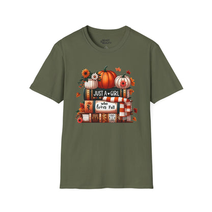 just a girl who loves fall t-shirt military green t-shirt uk gift gift idea
