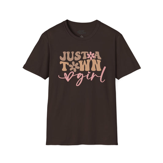 just a town girl t-shirt dark chocolate t-shirt uk cowgirl gift idea