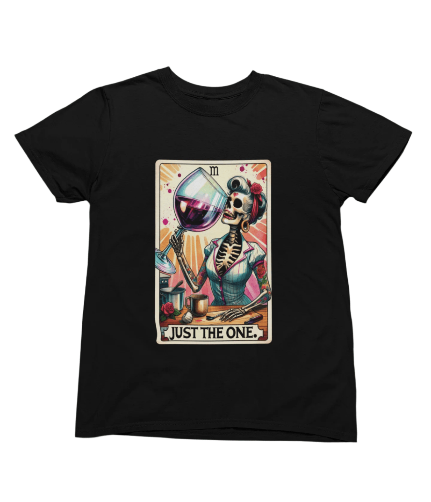 Just The One Wine Shirt | Funny Tarot Skeleton Drinking T-Shirt or Sweatshirt T-Shirt / small / Black gift_idea unique_gift personalised_gift