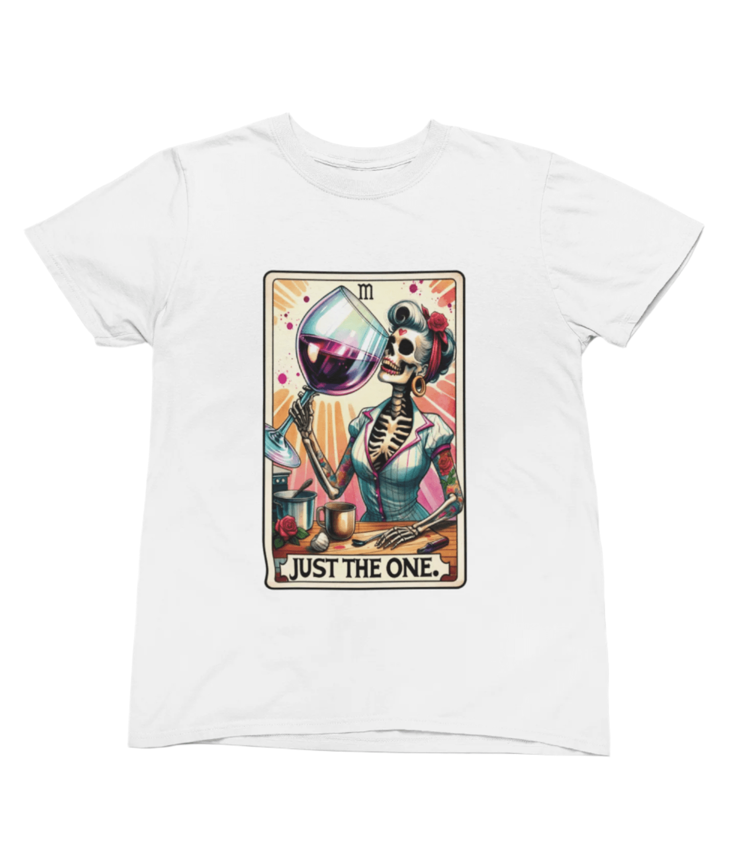 Just The One Wine Shirt | Funny Tarot Skeleton Drinking T-Shirt or Sweatshirt T-Shirt / small / White gift_idea unique_gift personalised_gift
