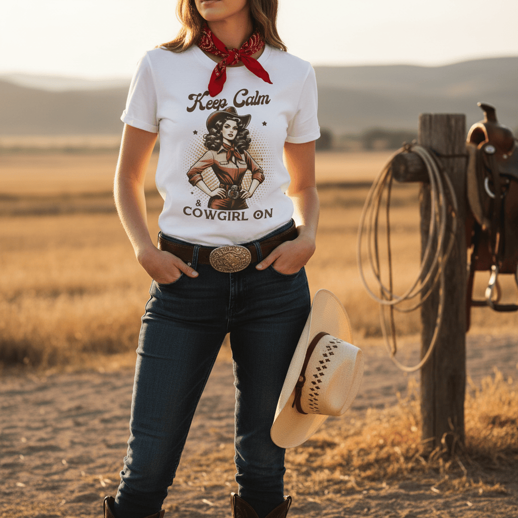 Keep Calm & Cowgirl On T-Shirt gift_idea unique_gift personalised_gift