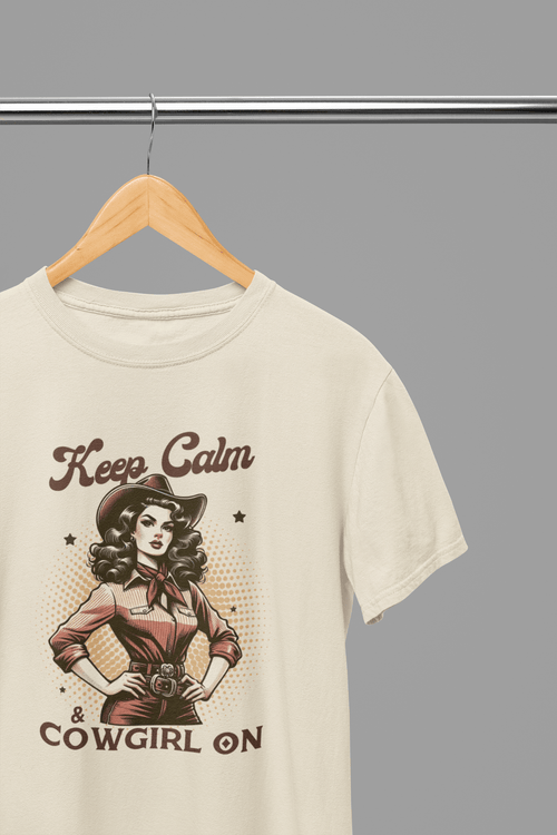 Keep Calm & Cowgirl On T-Shirt/Sweatshirt T-Shirt / Small / Beige gift_idea unique_gift personalised_gift