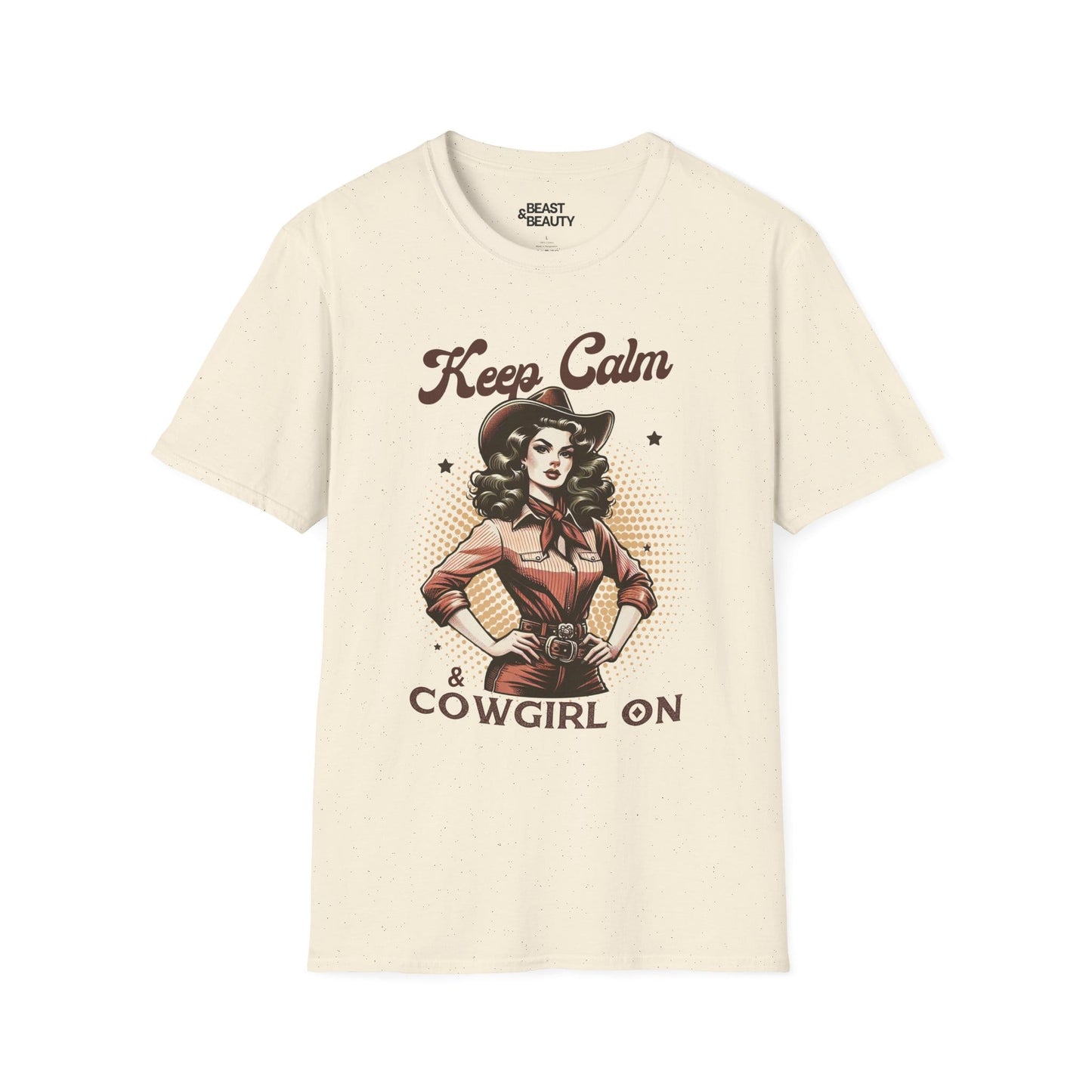 keep calm & cowgirl on t-shirt natural t-shirt uk cowgirl gift idea