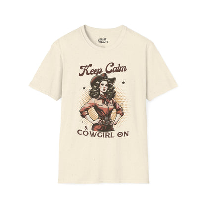 keep calm & cowgirl on t-shirt natural t-shirt uk cowgirl gift idea