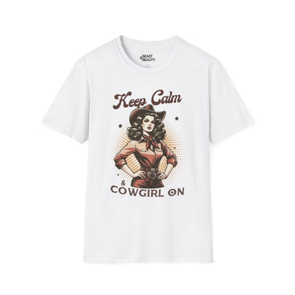keep calm & cowgirl on t-shirt white t-shirt uk cowgirl gift idea