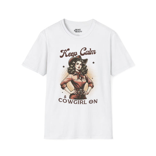 keep calm & cowgirl on t-shirt white t-shirt uk cowgirl gift idea