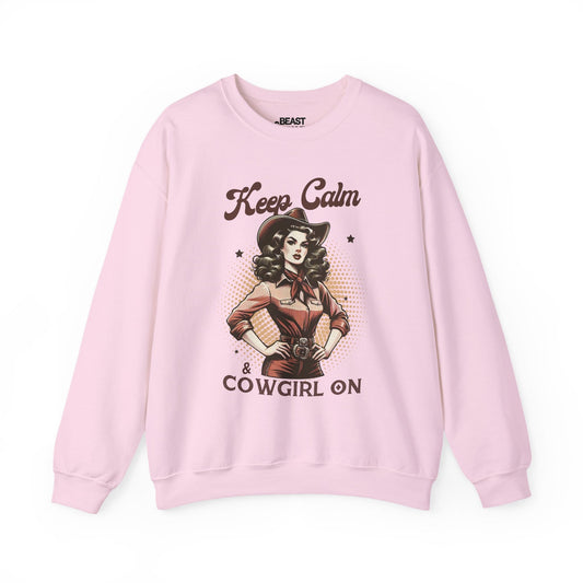 keep calm & cowgirl on western sweatshirt light pink sweatshirt uk cowgirl gift idea
