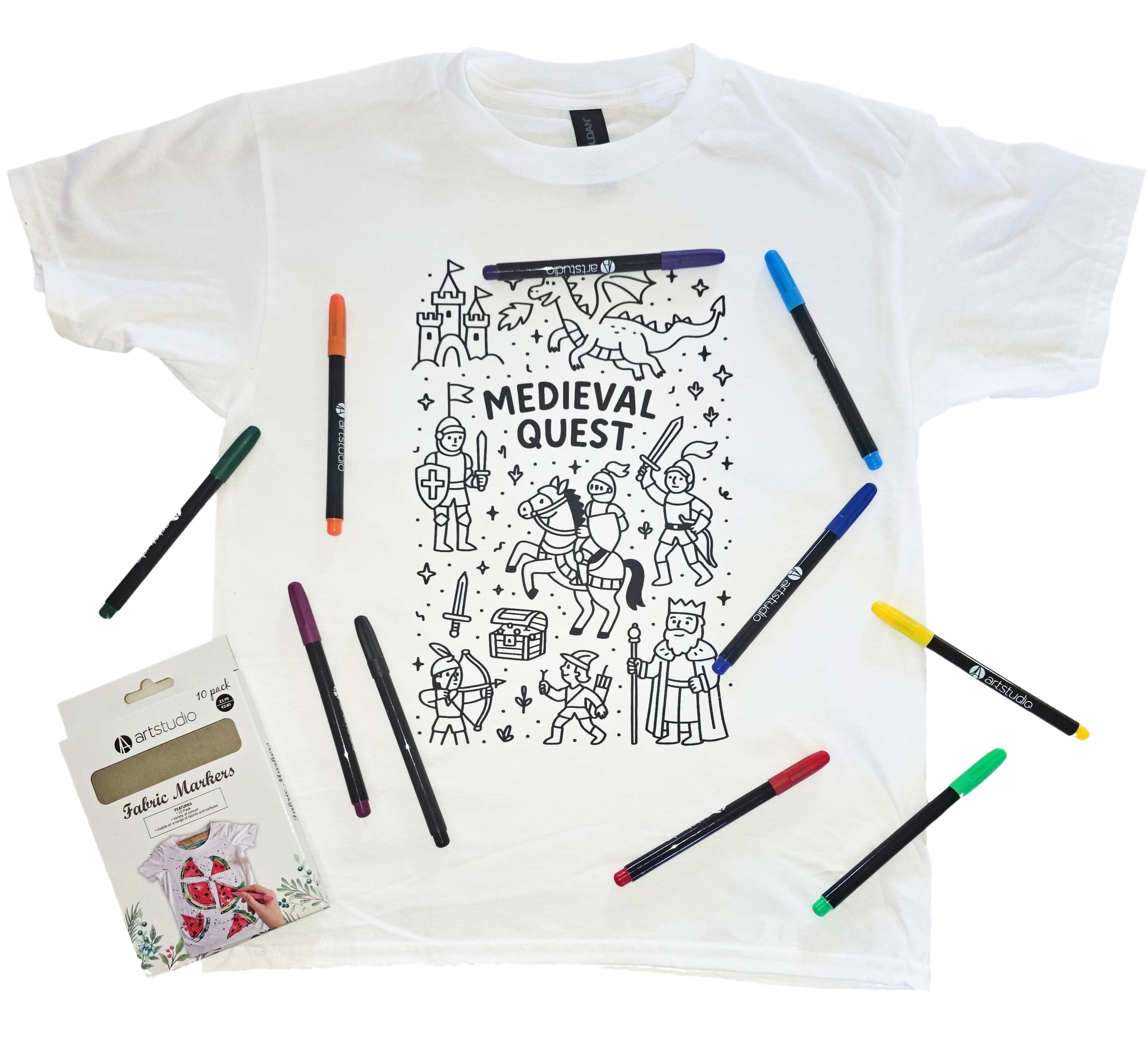 My Store Kids Clothing Birthday Party Colour-In Kids T-Shirt – Fun DIY Gift with Fabric Markers