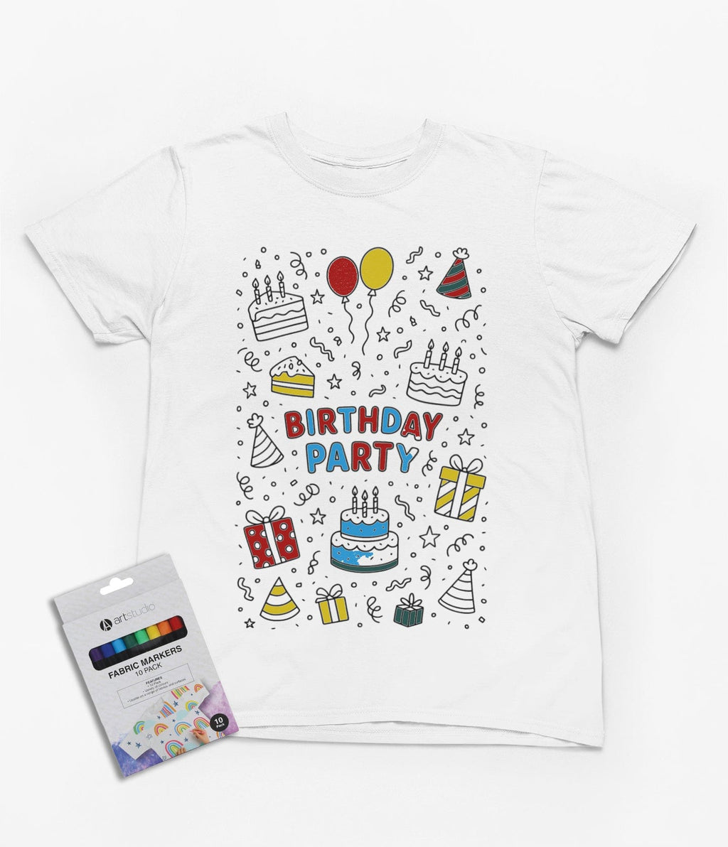 My Store Kids Clothing 5-6 years Birthday Party Colour-In Kids T-Shirt – Fun DIY Gift with Fabric Markers