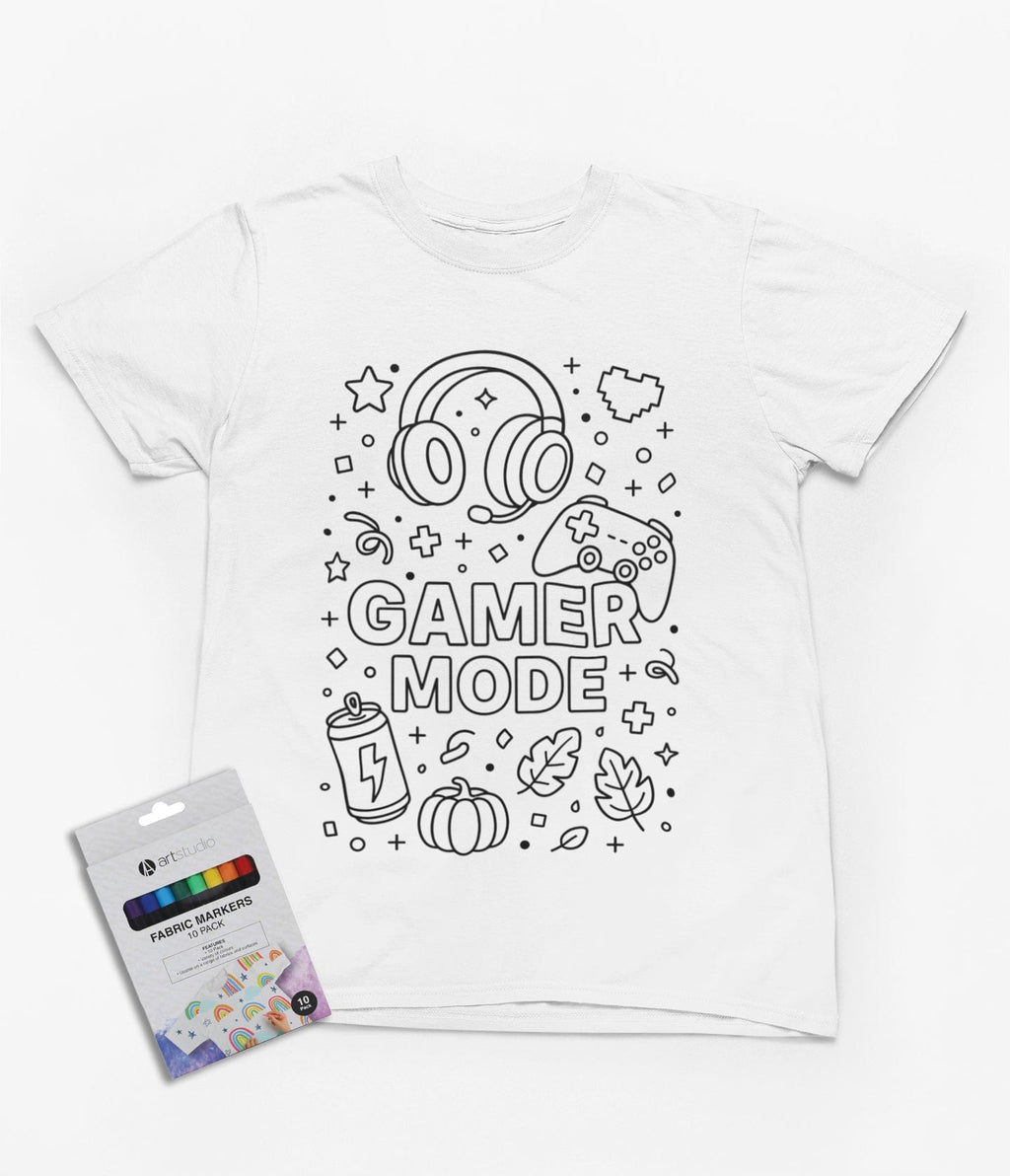 My Store Kids Clothing 3-4 years Gamer Mode Colour-In T-Shirt – DIY Gaming Shirt with Fabric Markers for Kids