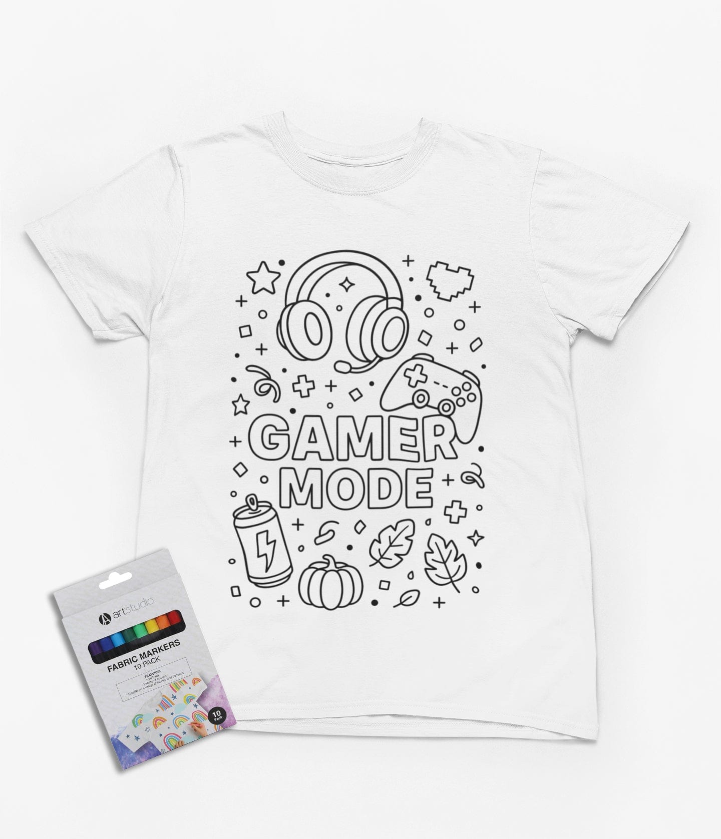 My Store Kids Clothing 3-4 years Gamer Mode Colour-In T-Shirt – DIY Gaming Shirt with Fabric Markers for Kids