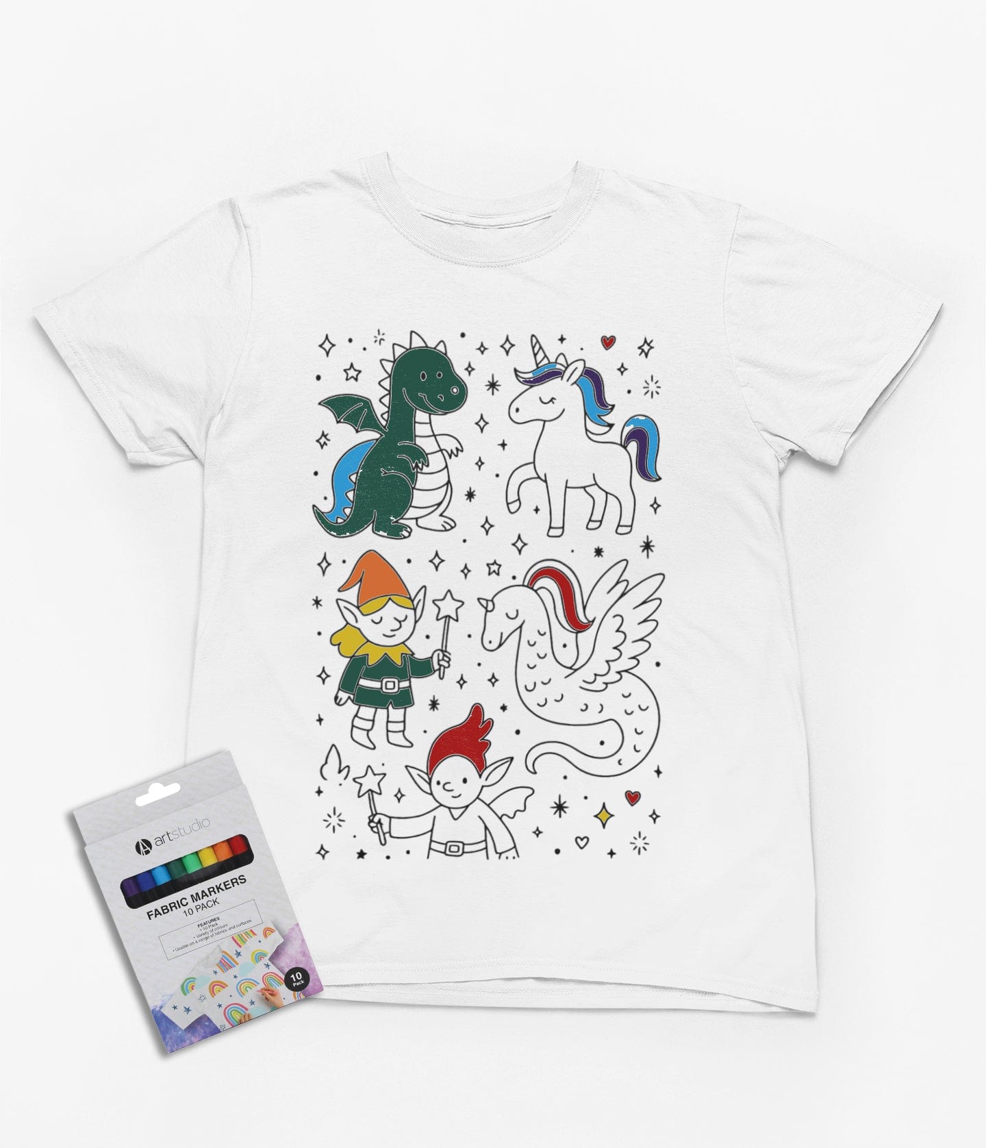 My Store Kids Clothing Magical Creatures Colour-In T-Shirt – Fun DIY Gift with Fabric Markers for Kids