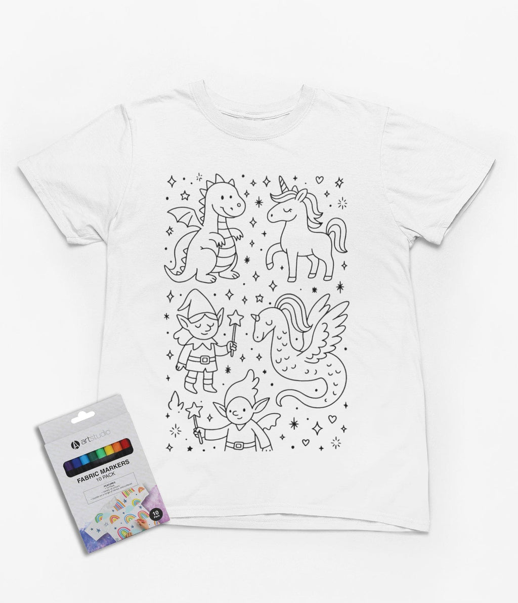 My Store Kids Clothing 3-4 years Magical Creatures Colour-In T-Shirt – Fun DIY Gift with Fabric Markers for Kids