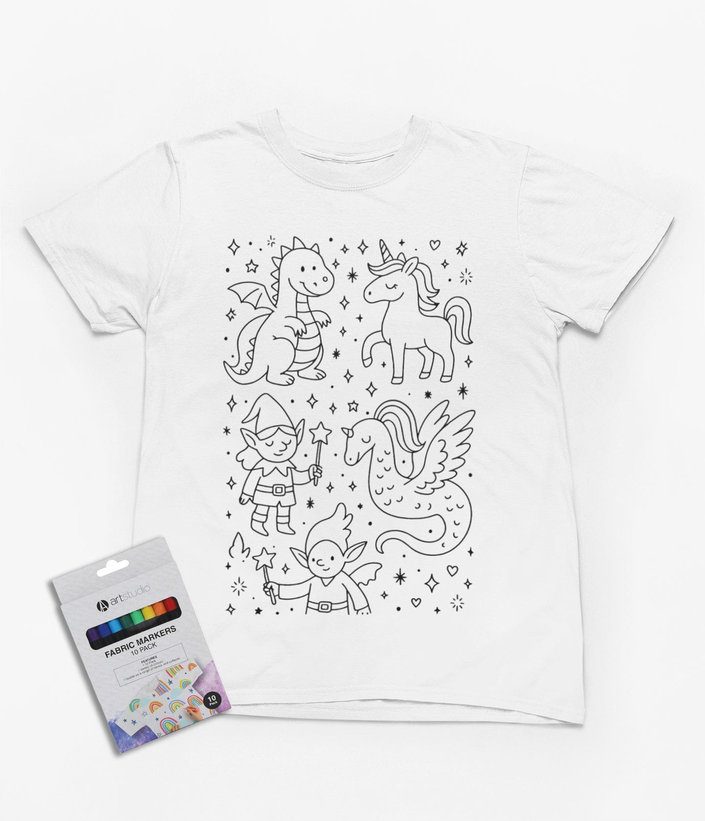 My Store Kids Clothing 3-4 years Magical Creatures Colour-In T-Shirt – Fun DIY Gift with Fabric Markers for Kids