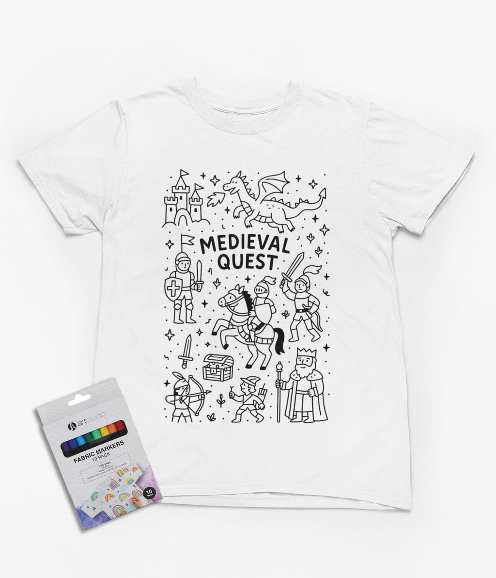 My Store Kids Clothing 3-4 years Medieval Quest Colour-In T-Shirt – Knights, Dragons & DIY Adventure for Kids