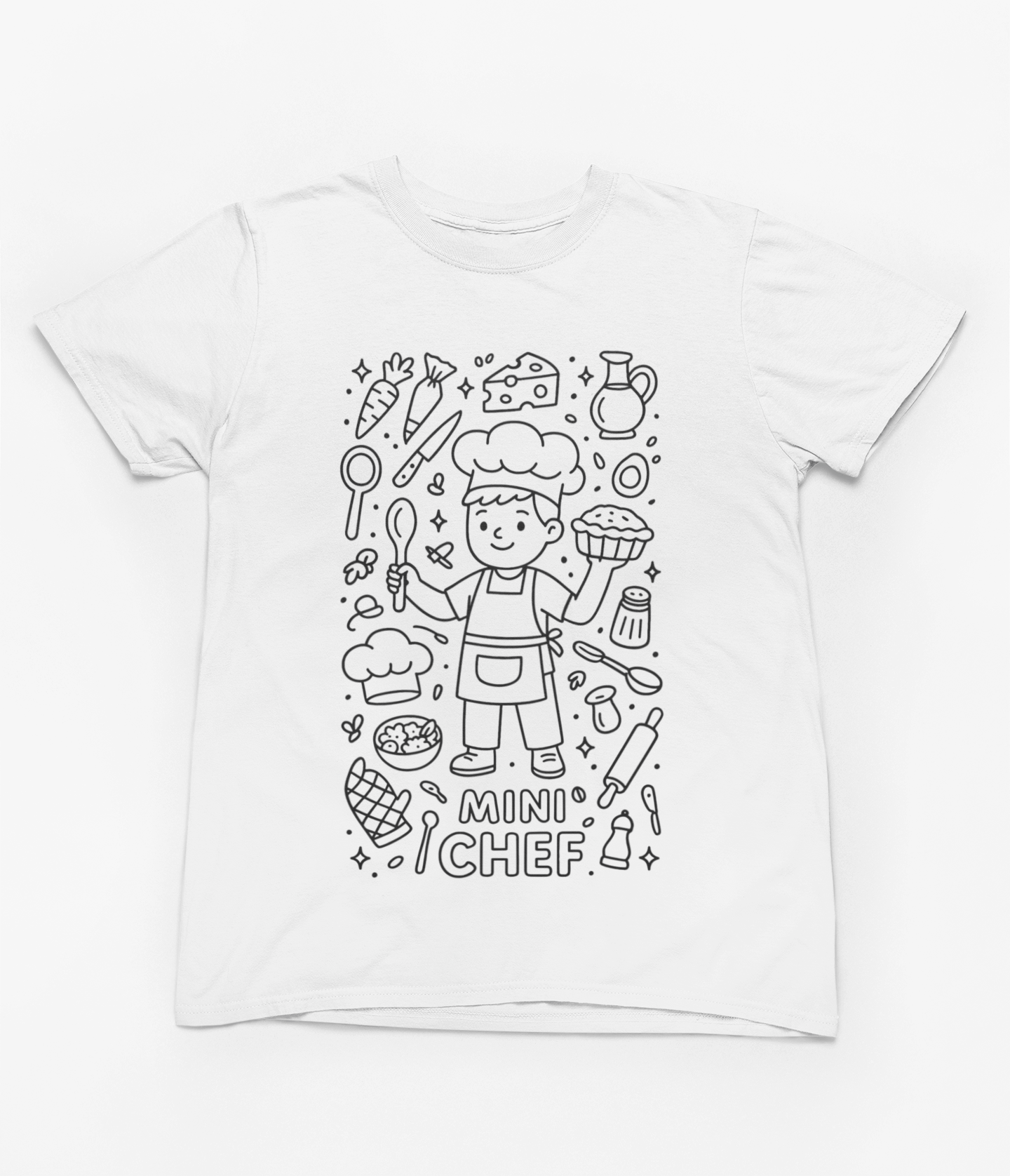 My Store Kids Clothing Mini Chef Colour-In T-Shirt – Fun Cooking-Themed Tee with Fabric Markers