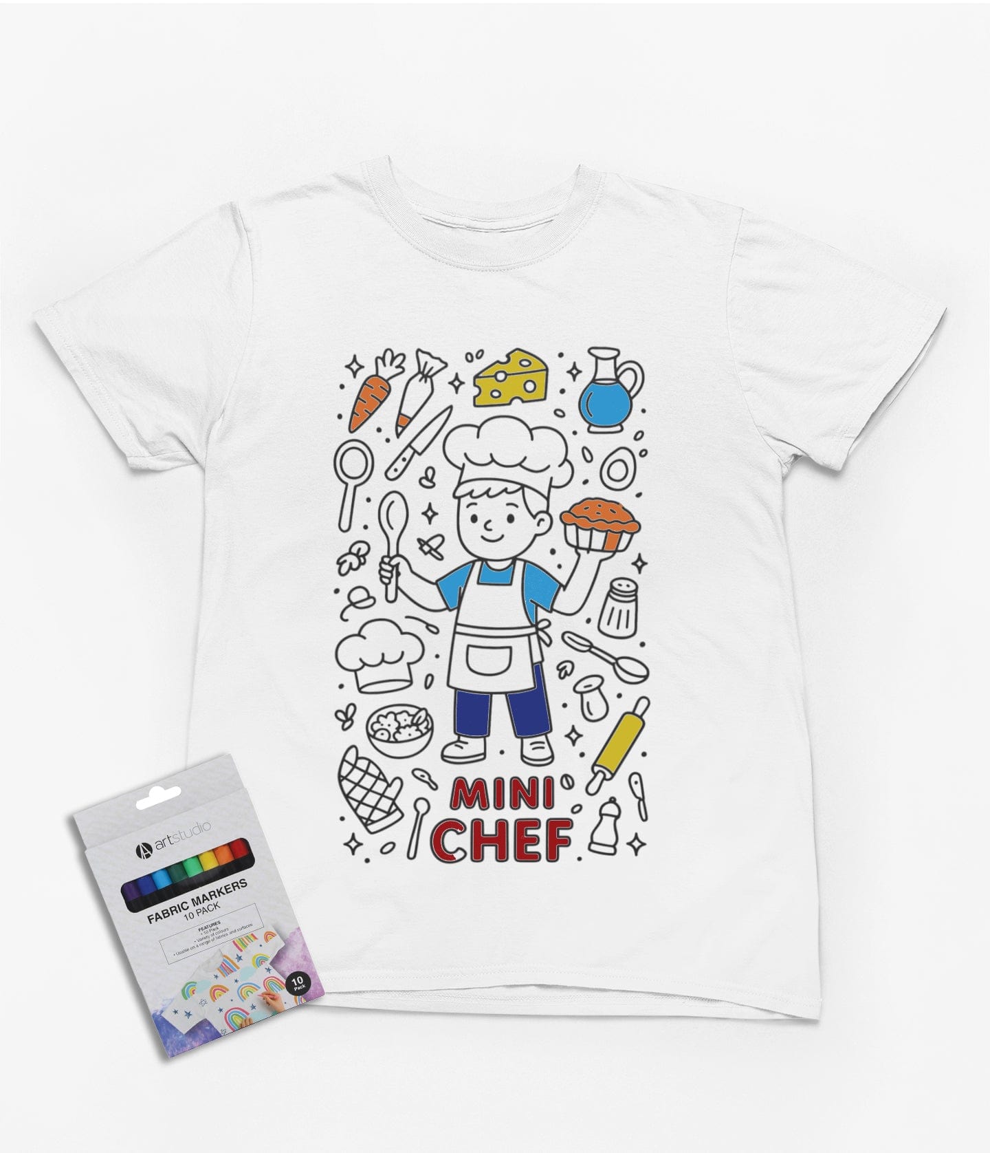 My Store Kids Clothing Mini Chef Colour-In T-Shirt – Fun Cooking-Themed Tee with Fabric Markers