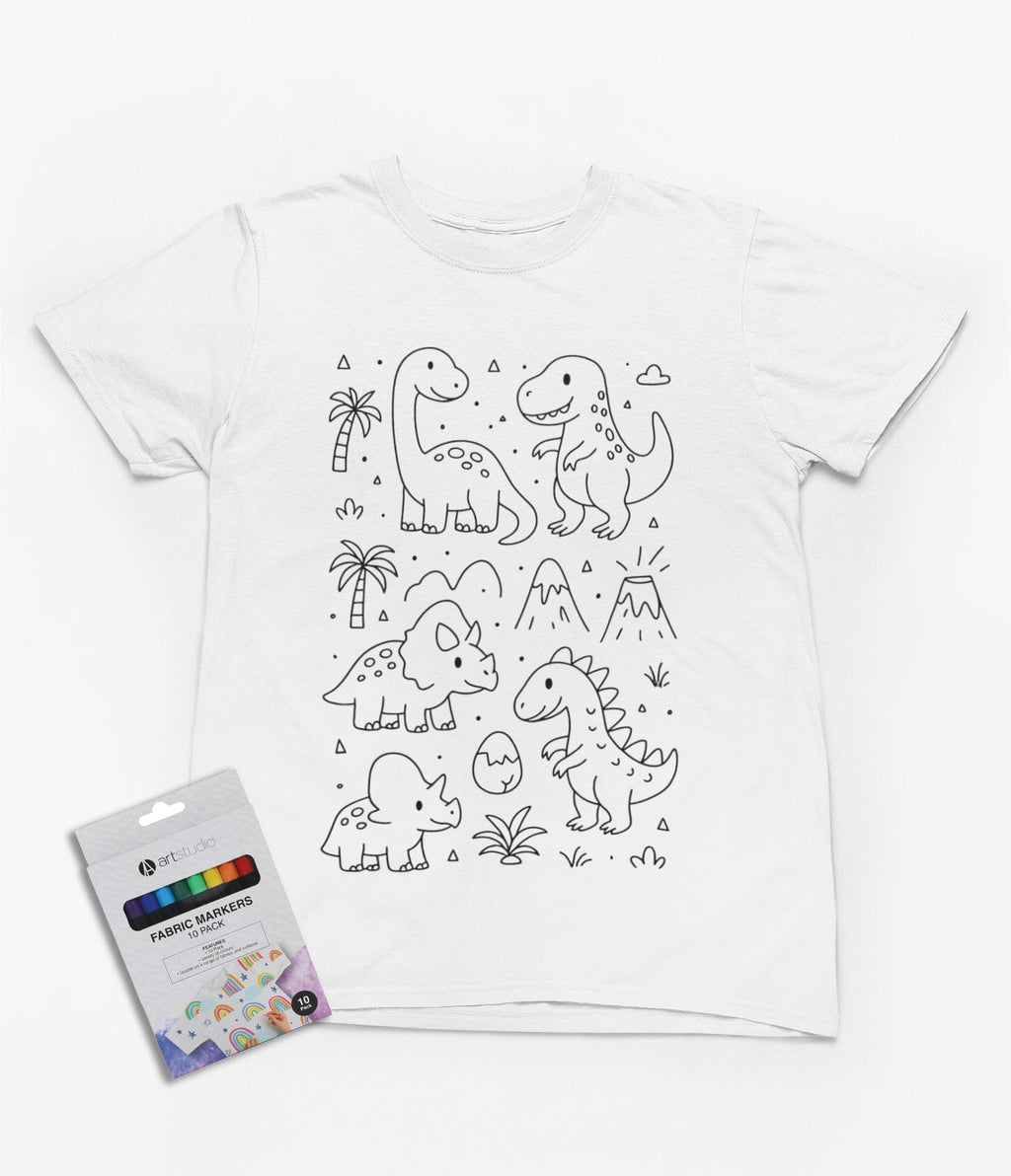 My Store Kids Clothing 3-4 years Prehistoric Pals Colour-In Dinosaur T-Shirt – Creative Kids Tee with Markers