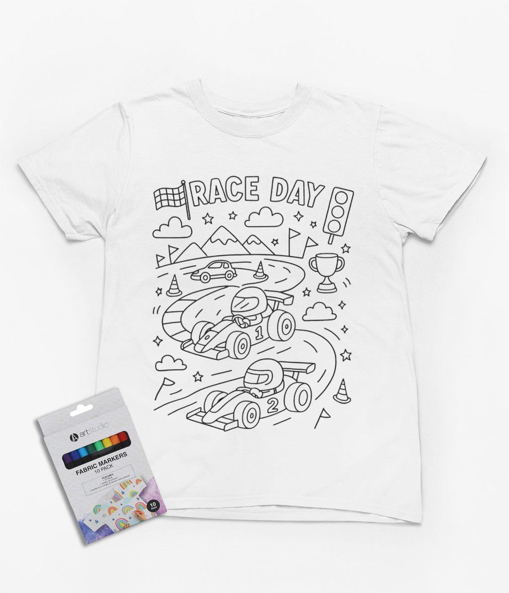 My Store Kids Clothing 3-4 years Race Day Colour-In T-Shirt – DIY Racing Fun for Kids with Fabric Markers