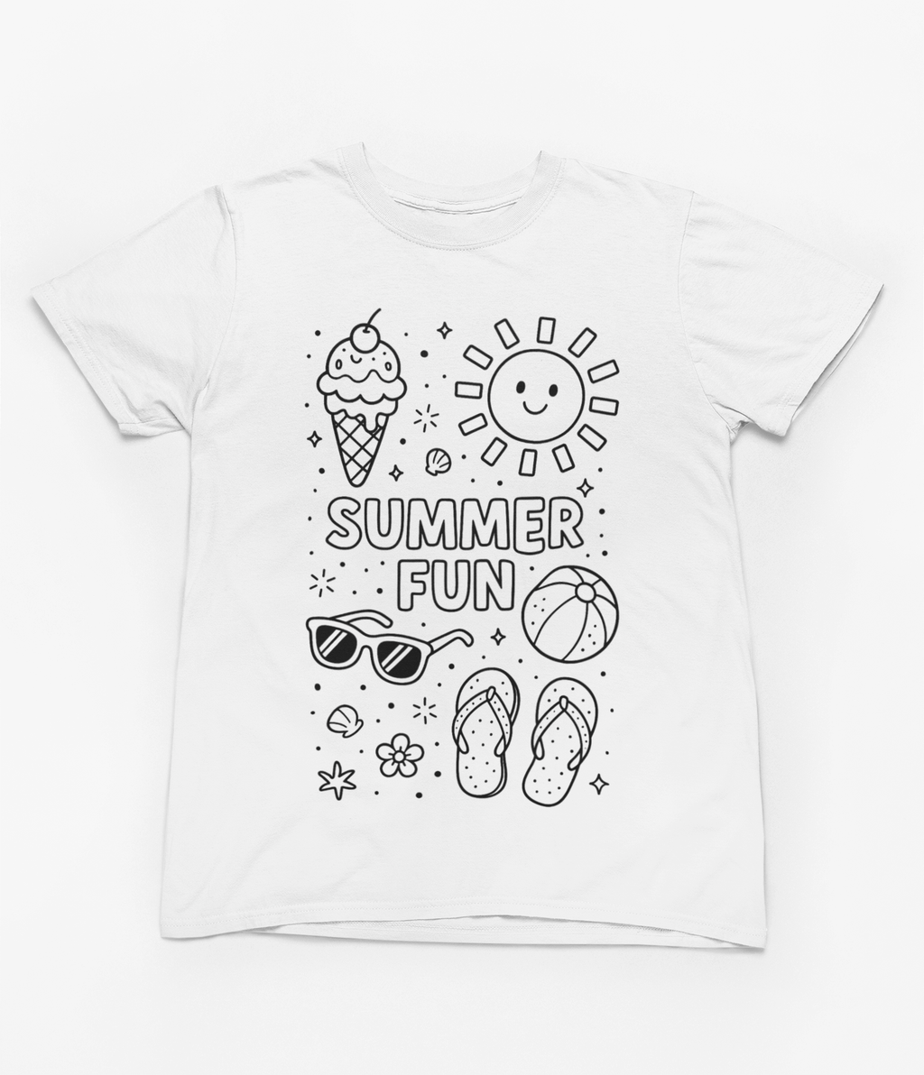 My Store Kids Clothing Summer Fun Colour-In T-Shirt – DIY Beach Holiday Tee with Fabric Markers