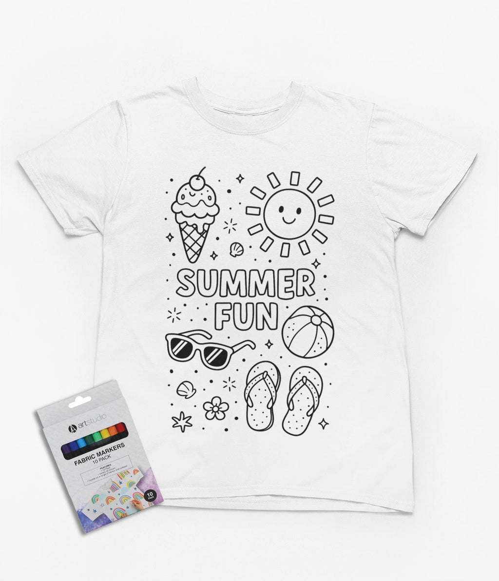 My Store Kids Clothing 3-4 years Summer Fun Colour-In T-Shirt – DIY Beach Holiday Tee with Fabric Markers